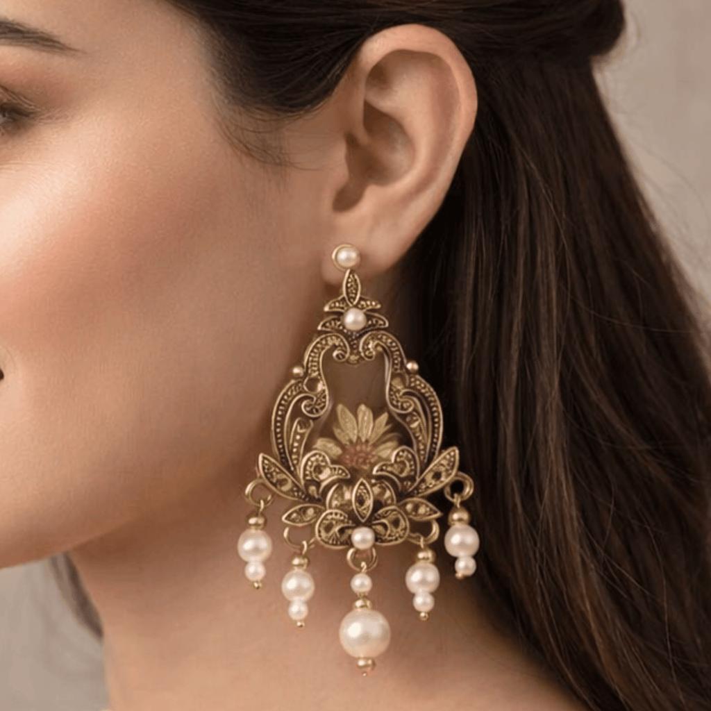 Golden bloom dangling earrings
