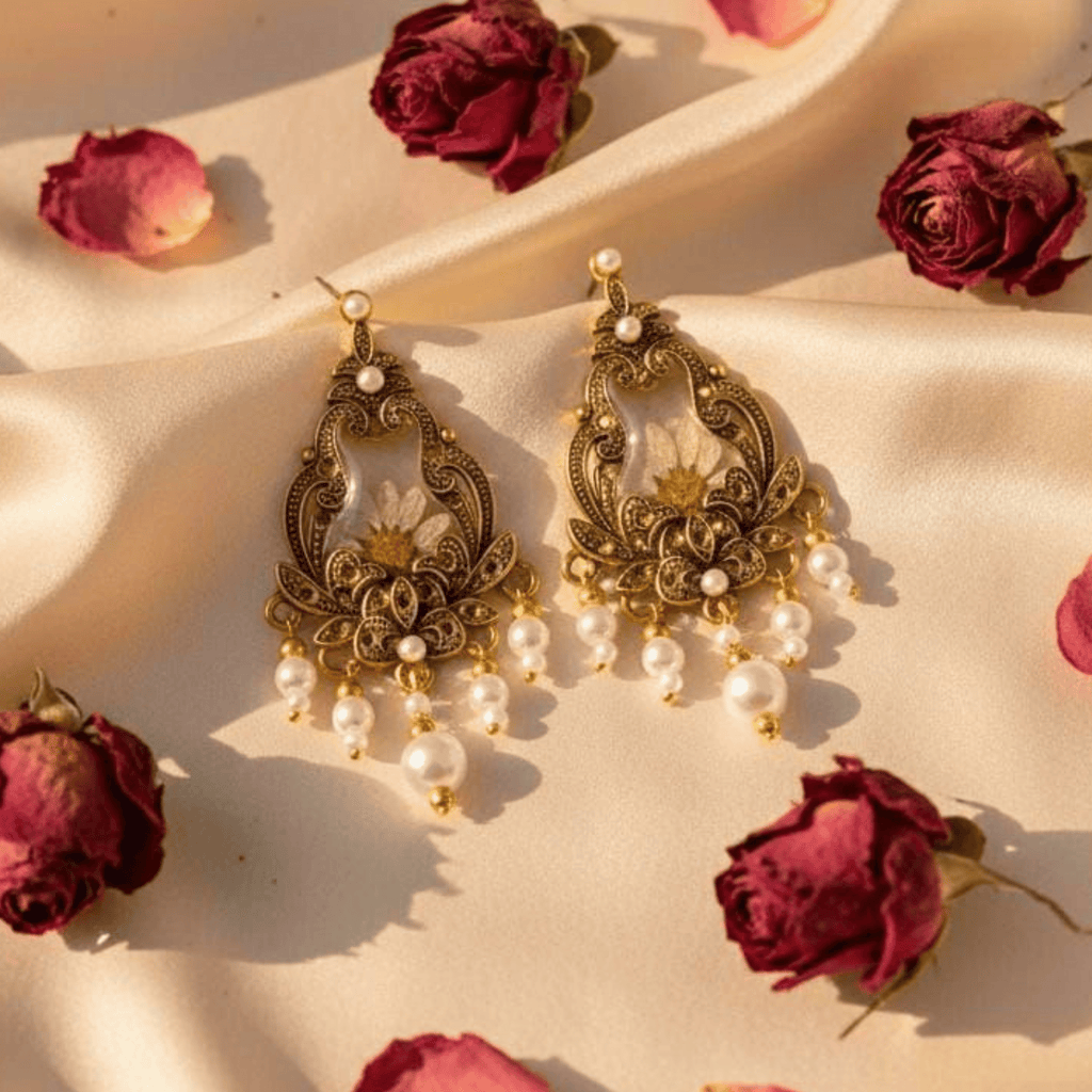 Golden bloom dangling earrings