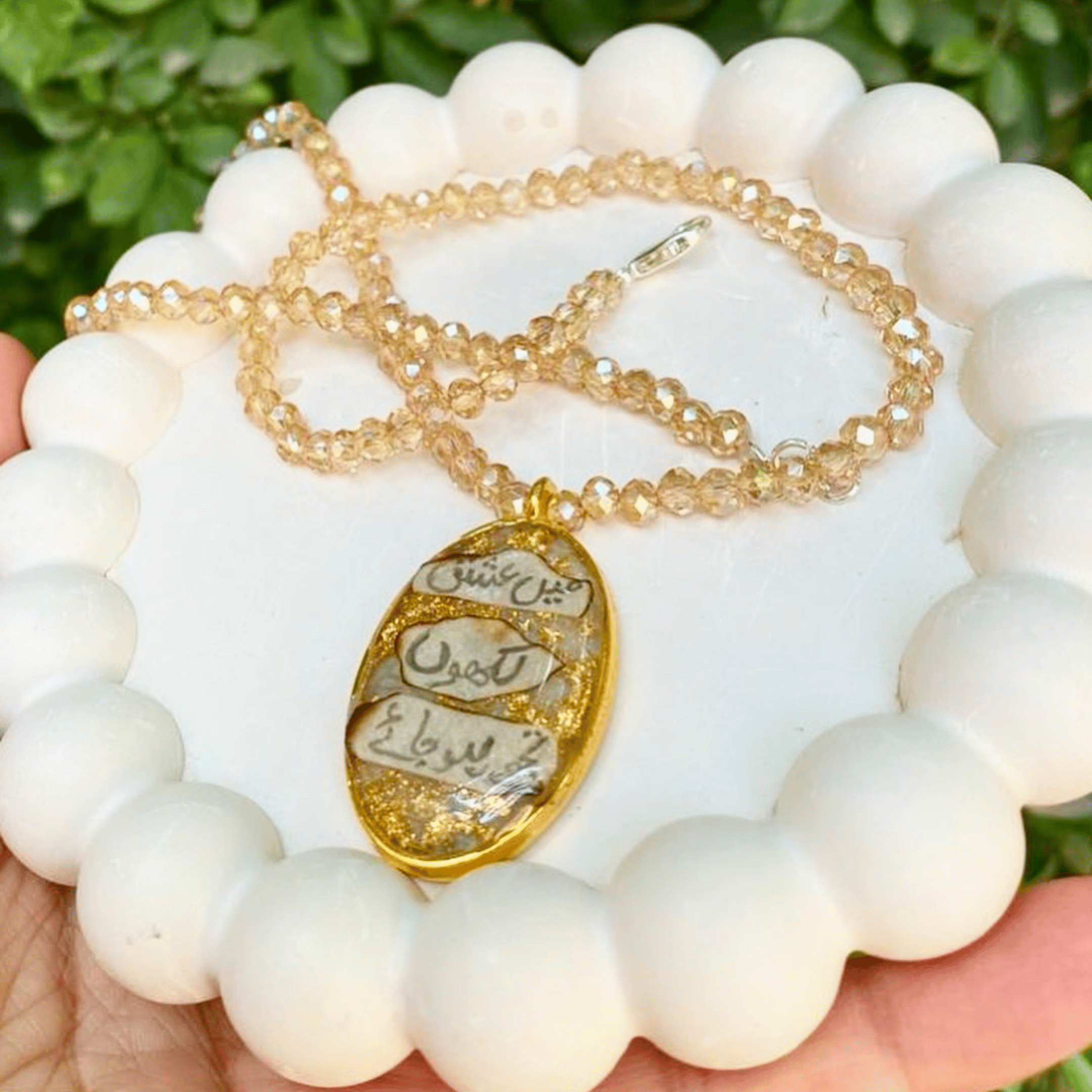 Double sided sketch and calligraphy pendent